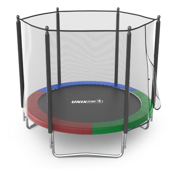 Батут каркасный UNIX line Simple 8 ft с внешней защитной сеткой, общий диаметр 244 см, до 140 кг, большой, детский батут для улицы, цветной