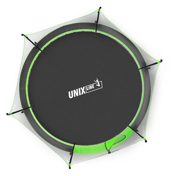 Батут каркасный UNIX line НЛО / UFO 10 ft, диаметр 305 см, до 150 кг, с внутренней защитной сеткой, для дома и улицы, лестница в комплекте, зеленый