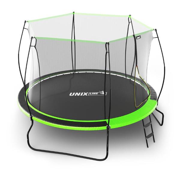Батут каркасный UNIX line НЛО / UFO 10 ft, диаметр 305 см, до 150 кг, с внутренней защитной сеткой, для дома и улицы, лестница в комплекте, зеленый