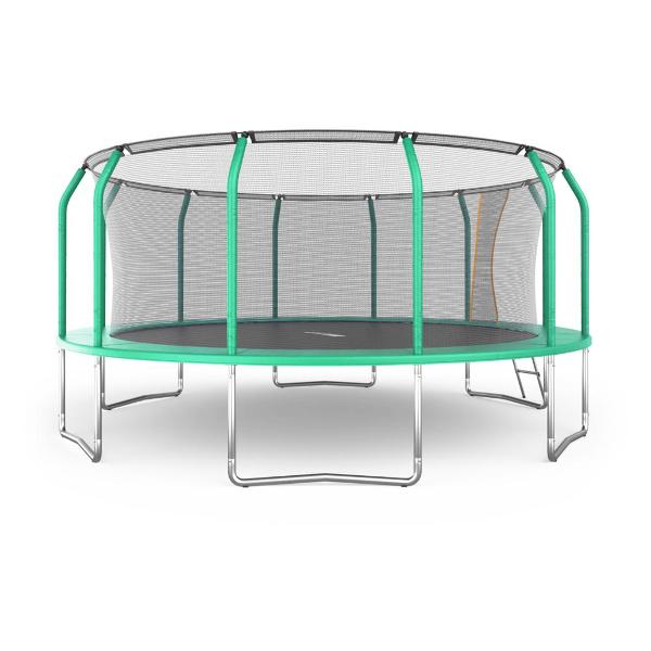 Батут каркасный UNIX line Премиальный / Supreme Basic 16 ft, диаметр 488 см, вес до 160 кг, с внутренней защитной сетью, для дома и улицы, лестница в комплекте, зеленый