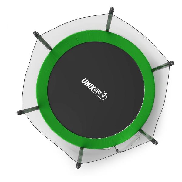 Батут каркасный UNIX line Simple 8 ft с внешней защитной сеткой, общий диаметр 244 см, до 140 кг, большой, детский батут для улицы, зеленый