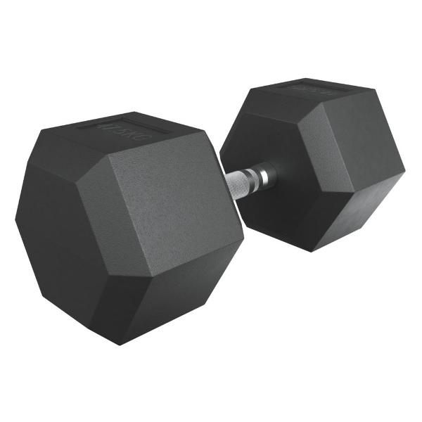 Гантель гексагональная UnixFit обрезиненная 47,5 кг, прорезиненная спортивная гантеля с металлической ручкой литая неразборная, 1 шт.