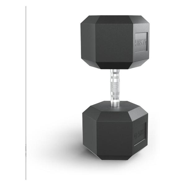 Гантель гексагональная UnixFit обрезиненная 47,5 кг, прорезиненная спортивная гантеля с металлической ручкой литая неразборная, 1 шт.