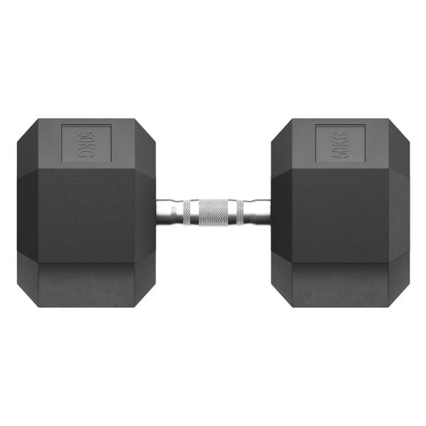 Гантель гексагональная UnixFit обрезиненная 50 кг, прорезиненная спортивная гантеля с металлической ручкой литая неразборная, 1 шт.