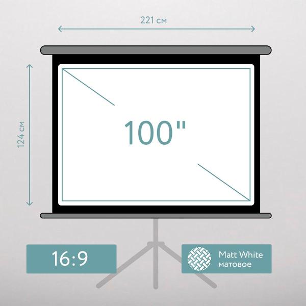 Экран для видеопроектора S'ok SCPST-221x124GR