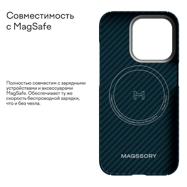Чехол Magssory Aramid Case for 15 Pro голубой