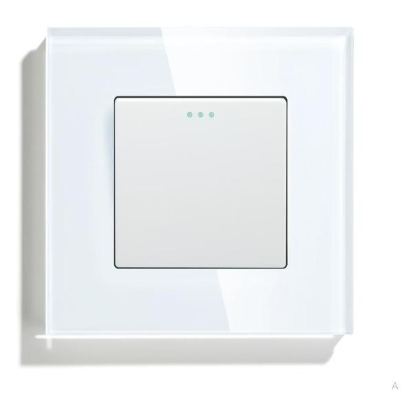 Выключатель Vell WH1P-1L одноклавишный, 1 пост, стеклянная рамка, белый