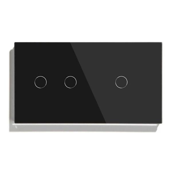 Выключатель Vell BK2P-2G-1G сенсорный, 2 поста, 2 кнопки + 1 кнопка, стекло, черный