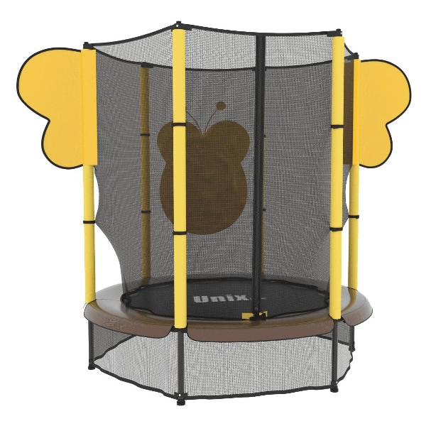 Батут каркасный для детей UNIX line 4.6 ft Пчела / Bee, диаметр 140 см, до 50 кг, диаметр прыжковой зоны 117 см, с верхней и нижней защитной сеткой на молнии, для дома и улицы