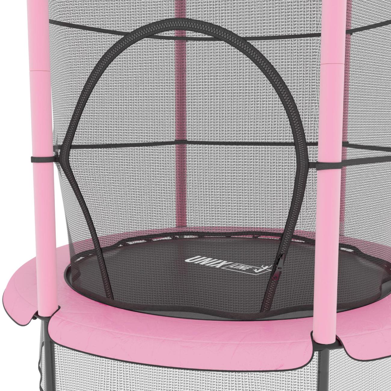 Батут каркасный для детей UNIX line Детский / Kids 4,6 ft, общий диаметр 140 см, до 50 кг, диаметр прыжковой зоны 106 см, с верхней и нижней защитной сетью, для дома и улицы, розовый