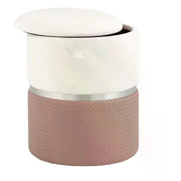 Пуф Stool Group Кэрри с ящиком, серебро, светло-коричневый, шенилл с экокожей