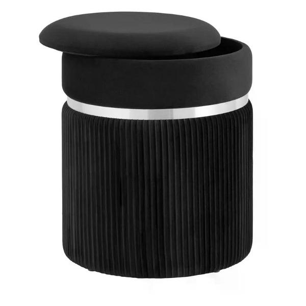 Пуф Stool Group Миранда с ящиком, серебро, велюр черный