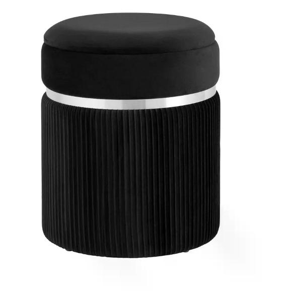 Пуф Stool Group Миранда с ящиком, серебро, велюр черный