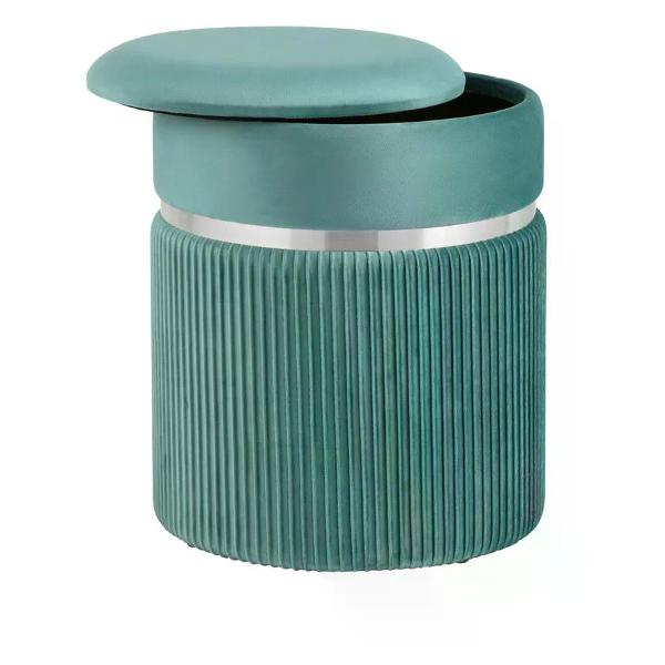 Пуф Stool Group Миранда с ящиком, серебро, велюр светло-бирюзовый