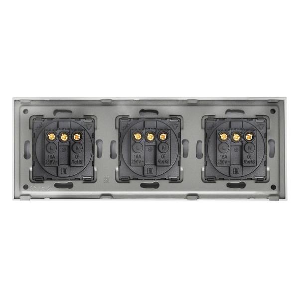 Розетка Vell WH3P-EU, электрическая, 3 поста, стеклянная рамка, белая