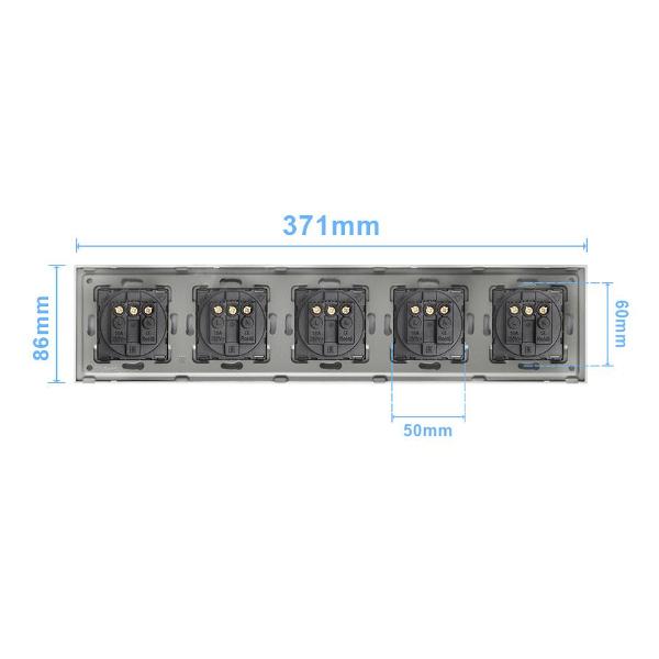 Розетка Vell WH5P-EU, электрическая, 5 постов, стеклянная рамка, белая