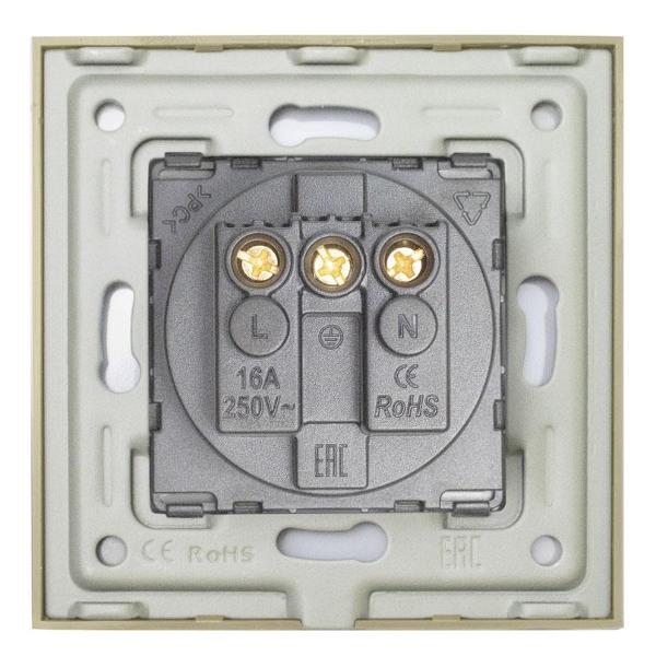 Розетка Vell GD1P-EU, электрическая, 1 пост, стеклянная рамка, золотистая