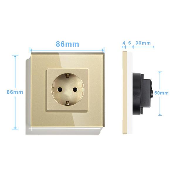 Розетка Vell GD1P-EU, электрическая, 1 пост, стеклянная рамка, золотистая