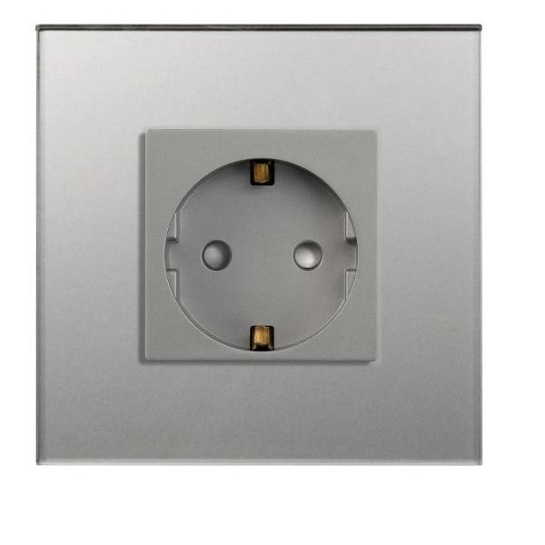 Розетка Vell GY1P-EU, электрическая, 1 пост, стеклянная рамка, серая