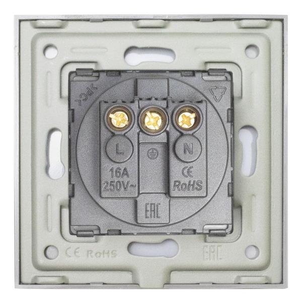 Розетка Vell GY1P-EU, электрическая, 1 пост, стеклянная рамка, серая