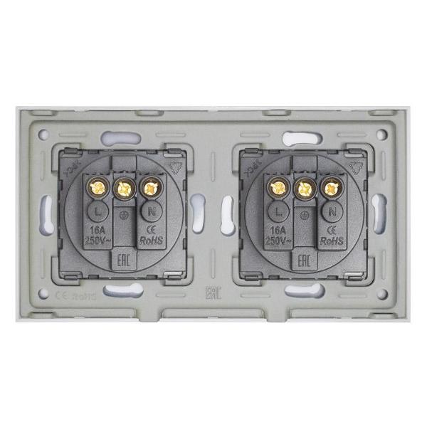 Розетка Vell WH2P-EU, электрическая, 2 поста, стеклянная рамка, белая