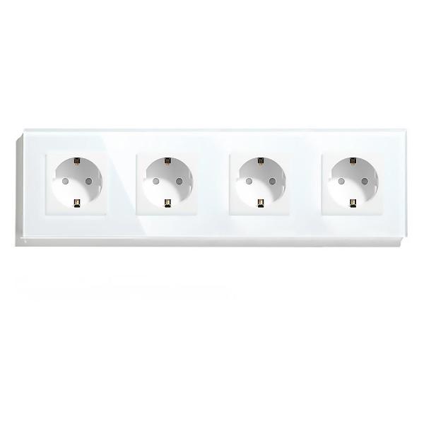 Розетка Vell WH4P-EU, электрическая, 4 поста, стеклянная рамка, белая