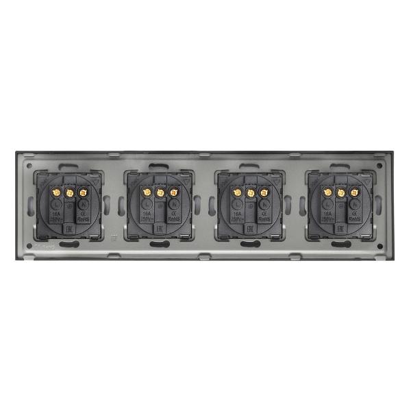Розетка Vell BK4P-EU, электрическая, 4 поста, стеклянная рамка, черная