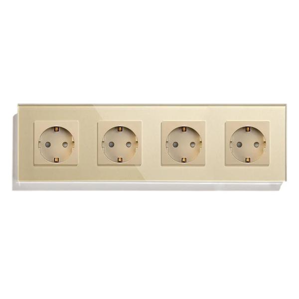 Розетка Vell GD4P-EU, электрическая, 4 поста, стеклянная рамка, золотистая