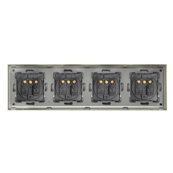 Розетка Vell GD4P-EU, электрическая, 4 поста, стеклянная рамка, золотистая