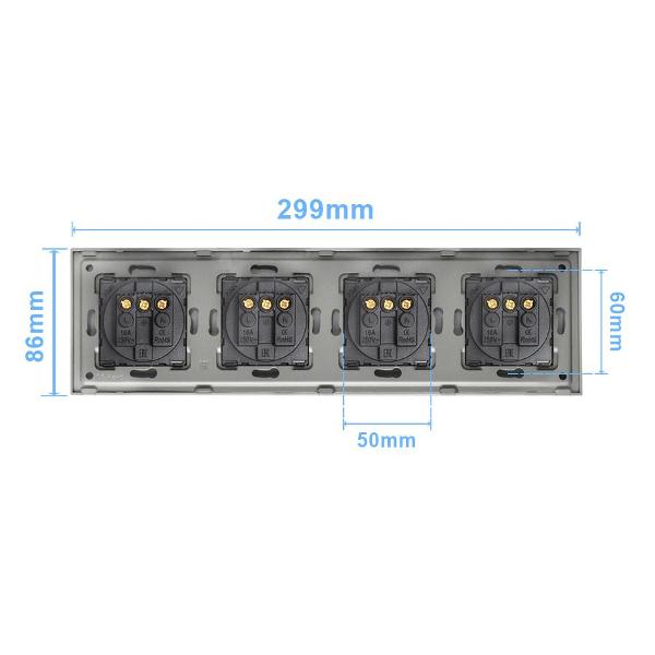Розетка Vell GY4P-EU, электрическая, 4 поста, стеклянная рамка, серая