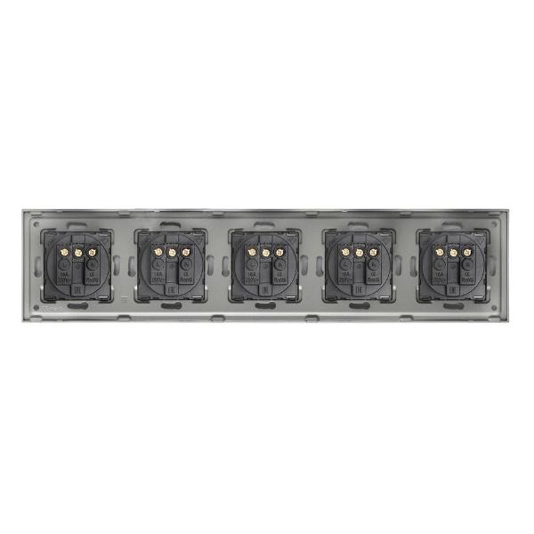 Розетка Vell GY5P-EU, электрическая, 5 постов, стеклянная рамка, серая