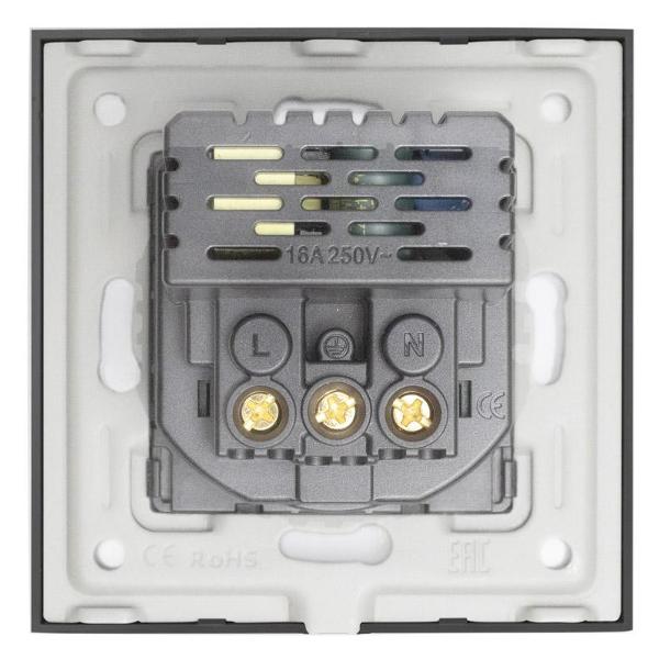 Розетка Vell BK1P-EUACF, электрическая, 1 пост, USB-A, USB-C, быстрая зарядка, стеклянная рамка, черная