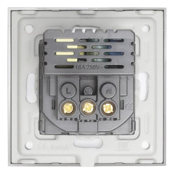 Розетка Vell GY1P-EUACF, электрическая, 1 пост, USB-A, USB-C, быстрая зарядка, стеклянная рамка, серая