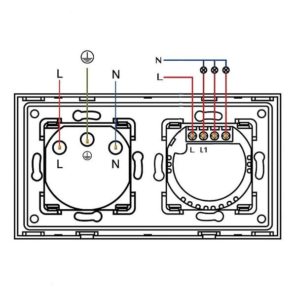 Блок комбинированный Vell BK2P-3G-1EU с розеткой, сенсорный, 2 поста, 3 кнопки + розетка, стекло, черный