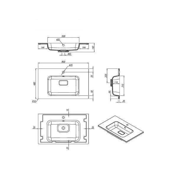 Раковина встраиваемая Uperwood Lagoon 80 Wh