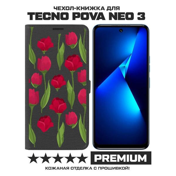 Чехол Krutoff TECNO Pova Neo 3 Розы паттерн (черный) фото
