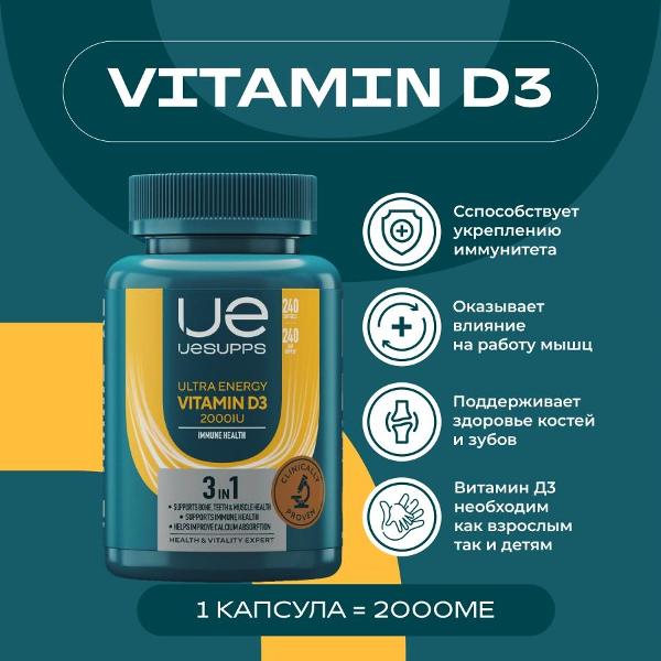 БАД для иммунитета UESUPPS Ultra Energy Vitamin D3 (UES020311)
