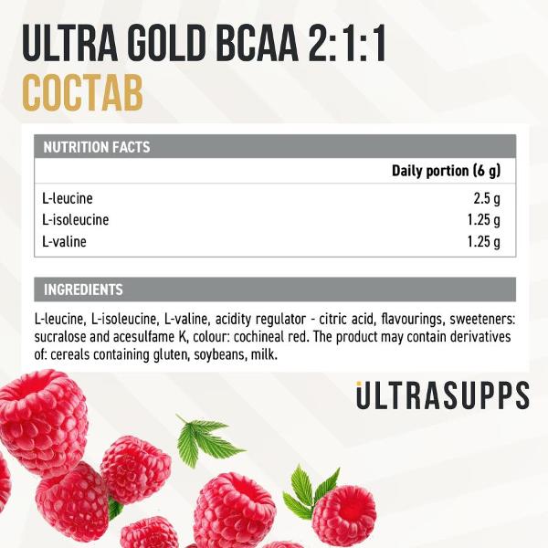 Аминокислота UltraSupps Ultra Gold 50п. малина 300г (ULT021097)
