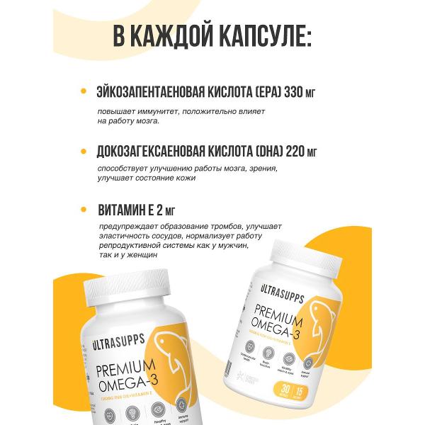 БАД UltraSupps Premium Omega-3 30кап (ULT020830)