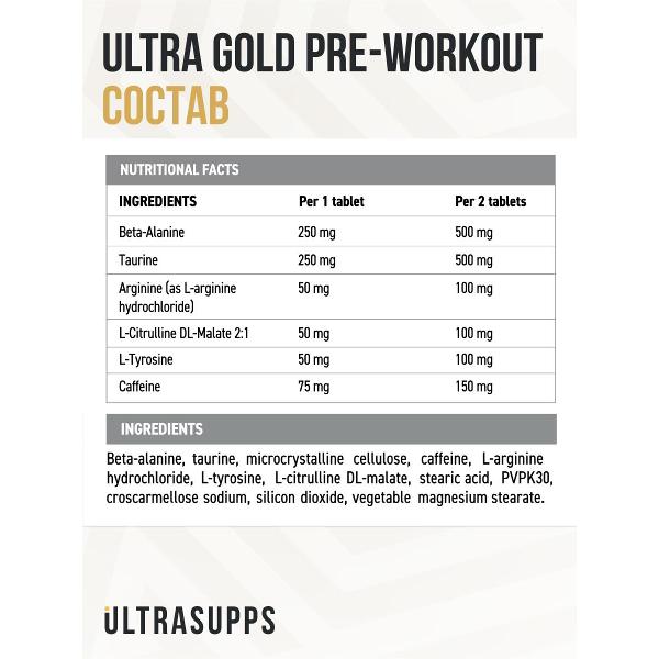 Предтренировочный комплекс UltraSupps Ultra Gold 45п. 90таб (ULT021400)