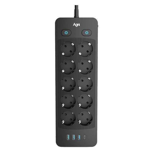 Сетевой фильтр AGNI TP-FO4U10E-С-5m-черный