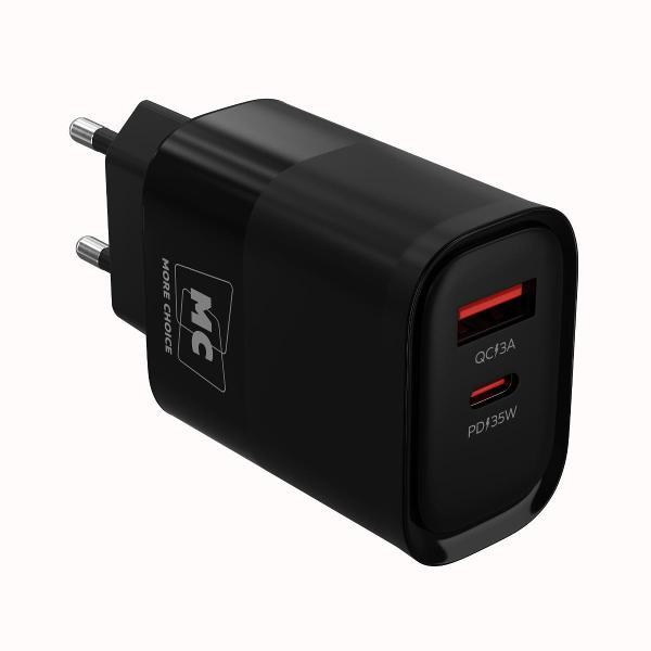 Сетевое зарядное устройство More Choice 1USB+1Type-C 3.0A PD 35W+QC3.0 NC82a Black