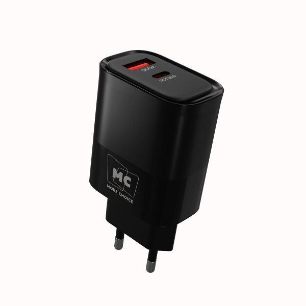 Сетевое зарядное устройство More Choice 1USB+1Type-C 3.0A PD 35W+QC3.0 NC82a Black