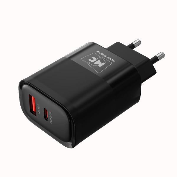 Сетевое зарядное устройство More Choice 1USB+1Type-C 3.0A PD 35W+QC3.0 NC82a Black