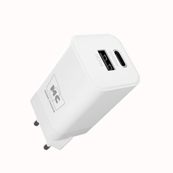 Сетевое зарядное устройство More Choice 1USB+1Type-C 3.0A PD 20W+QC3.0 NC85 White