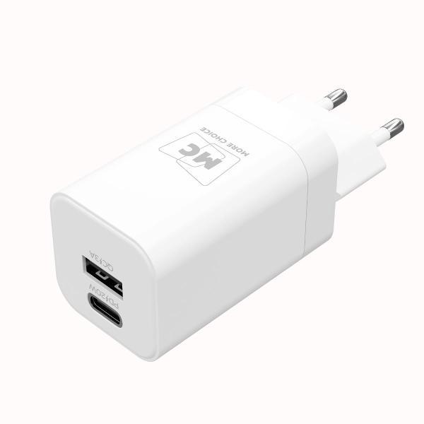Сетевое зарядное устройство More Choice 1USB+1Type-C 3.0A PD 20W+QC3.0 NC85 White
