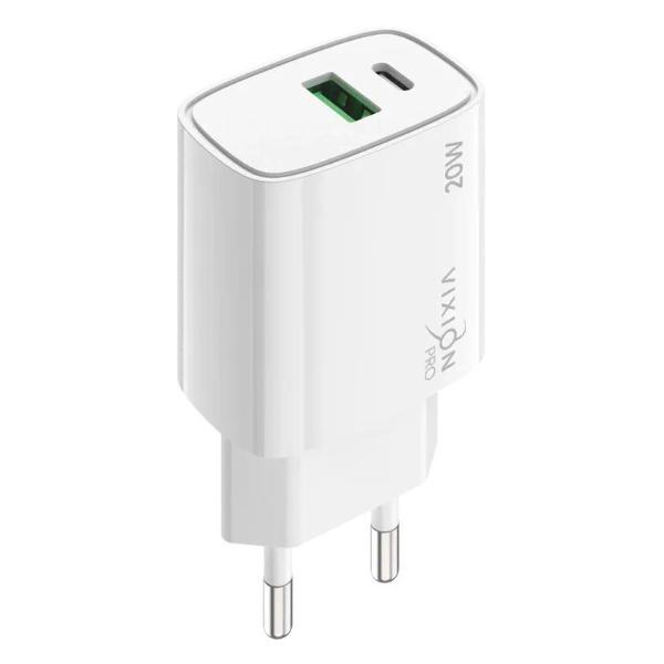 Сетевое зарядное устройство Vixion VH-14 (1-USB 18W/1-Type-C PD 20W) White