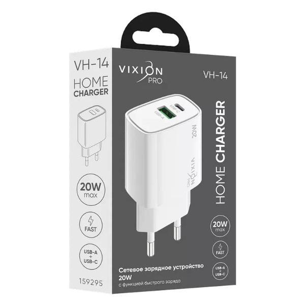 Сетевое зарядное устройство Vixion VH-14 (1-USB 18W/1-Type-C PD 20W) White