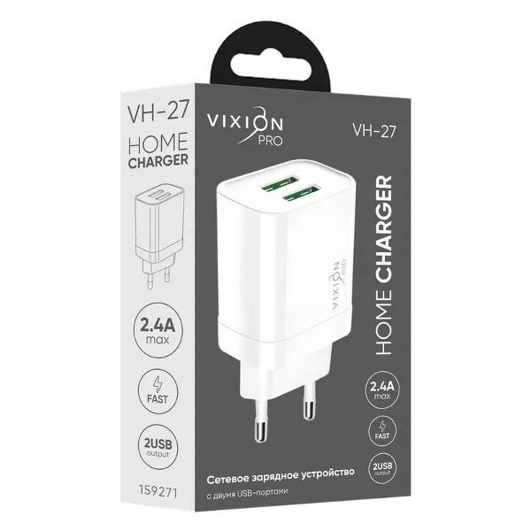 Сетевое зарядное устройство Vixion VH-27 2-USB/2.4A Whire