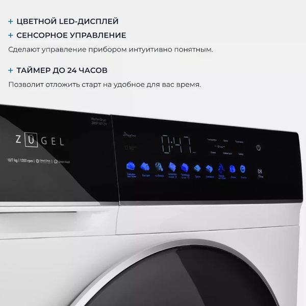 Стиральная машина с сушкой ZUGEL ZWDF107121I Inverter DD Steam белая